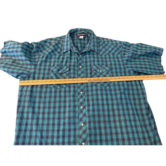 Wrangler Shirt Adult Large Blue Teal Casual Cowboy Rodeo Mens Western Pearl Snap - Picture 4 of 8